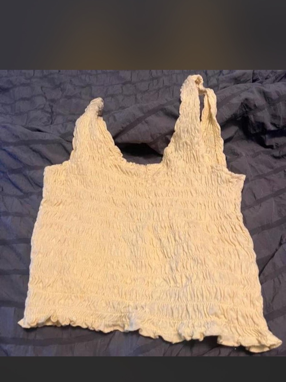 Smocked Cream Tank Top — Women's Stretch Square-Neck Crop